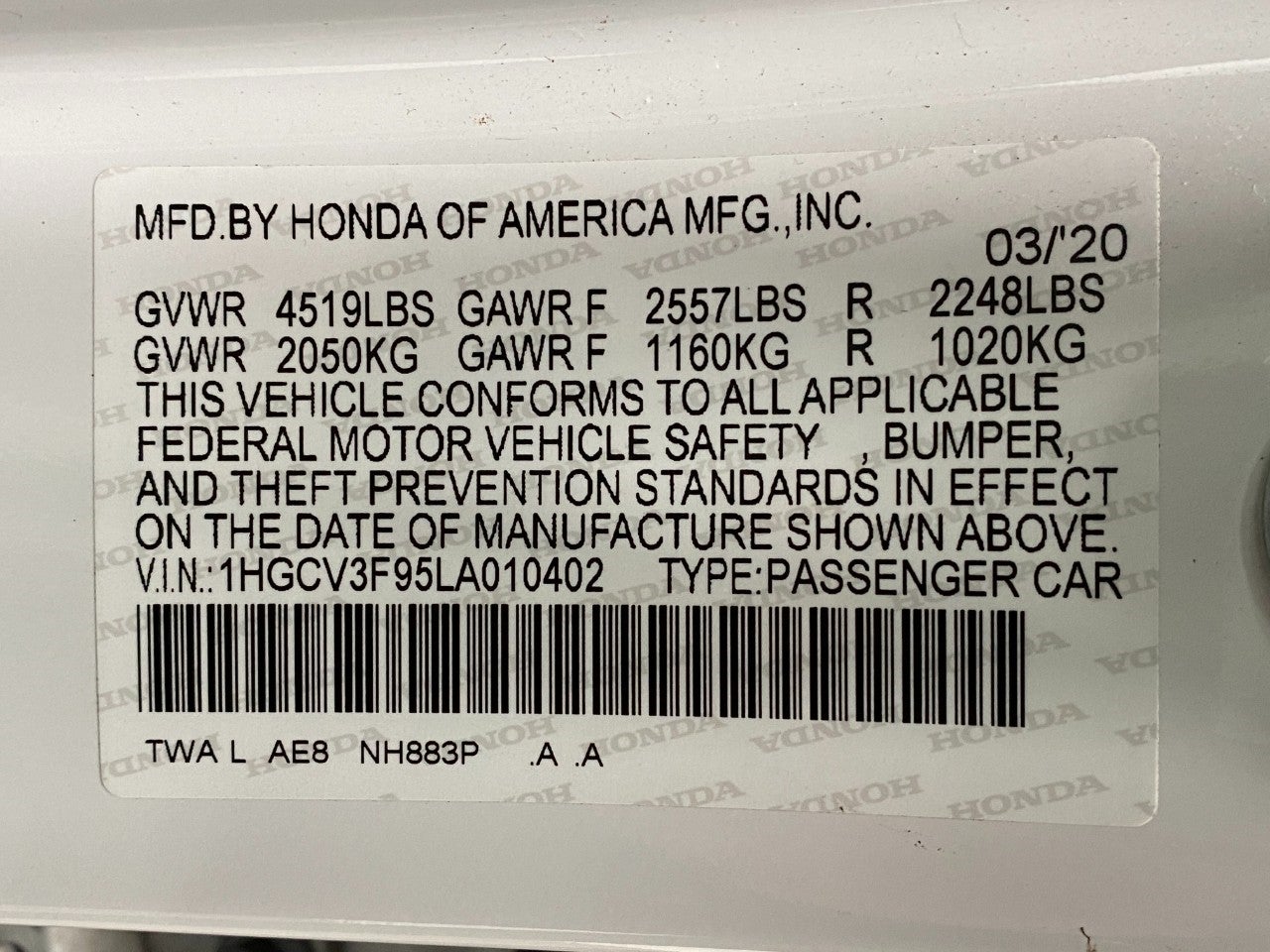 2020 Honda Accord Hybrid Touring Sedan