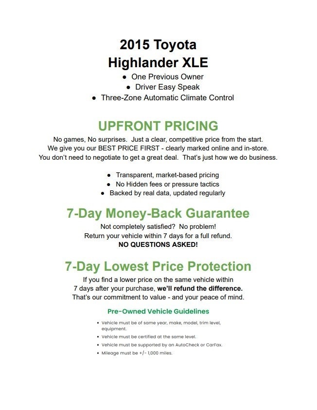 2015 Toyota Highlander AWD 4dr V6 XLE