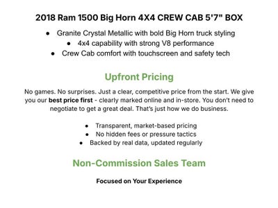 2018 RAM 1500 Big Horn 4x4 Crew Cab 5'7" Box