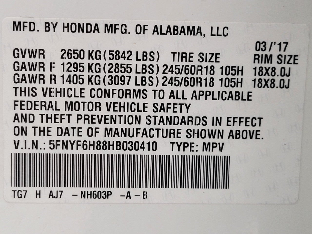 2017 Honda Pilot EX-L w/RES AWD