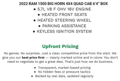 2022 RAM 1500 Big Horn 4x4 Quad Cab 6'4 Box