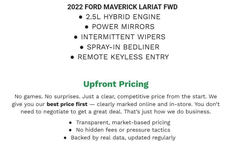 2022 Ford Maverick Lariat FWD SuperCrew