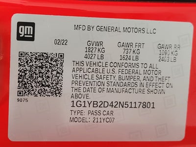 2022 Chevrolet Corvette 2dr Stingray Cpe w/2LT