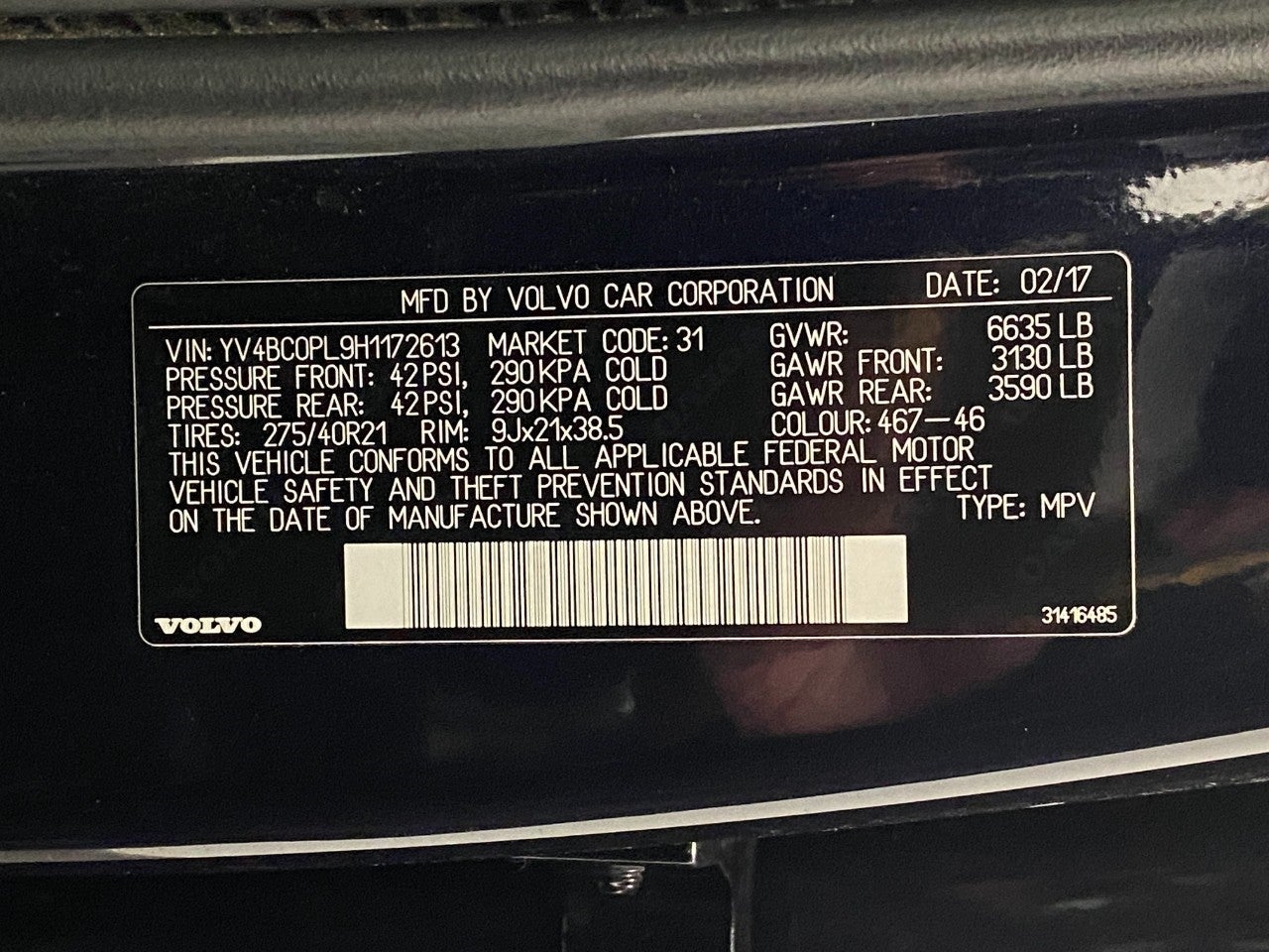 2017 Volvo XC90 T8 eAWD Plug-In Hybrid 7-Passenger Inscription