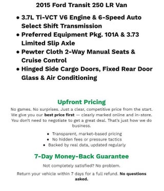 2015 Ford Transit Cargo Van T-250 148 Low Rf 9000 GVWR Swing-Out RH Dr