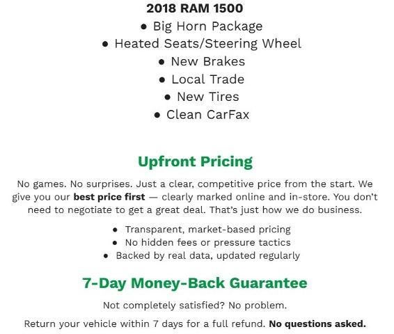2018 RAM 1500 Big Horn 4x4 Crew Cab 5'7 Box