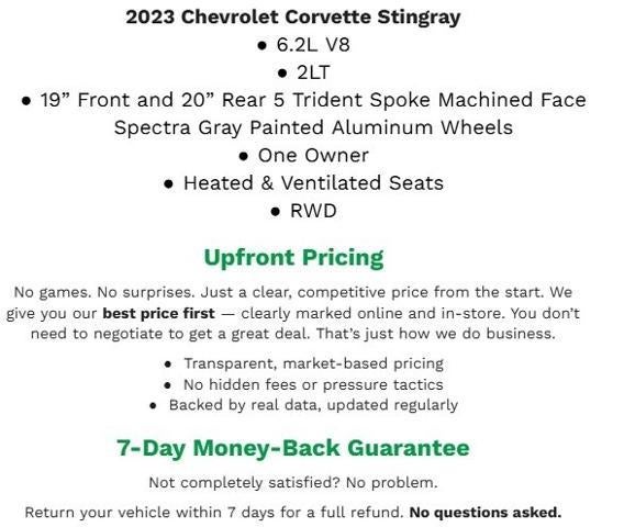 2023 Chevrolet Corvette Stingray 2DR STINGRAY CONV W/2LT **UNIVERSAL HOME REMOTE**HEATED&VENTILATED SEATS**HEADS-UP DISPLAY**