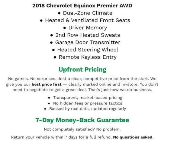 2018 Chevrolet Equinox AWD 4DR PREMIER W/1LZ **DUAL-ZONE CLIMATE**DRIVER MEMORY**UNIVERSAL HOME REMOTE**