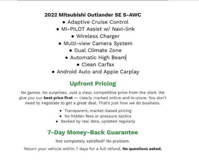 2022 Mitsubishi Outlander SE S-AWC **HEATED FRONT SEATS**ADAPTIVE CRUISE**FRONT WIPER DE-ICER**