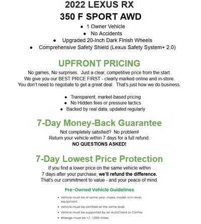 2022 Lexus RX RX 350 F SPORT Appearance AWD