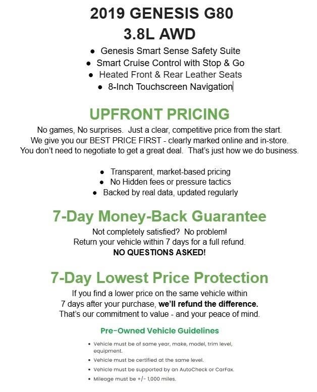 2019 Genesis G80 3.8L AWD