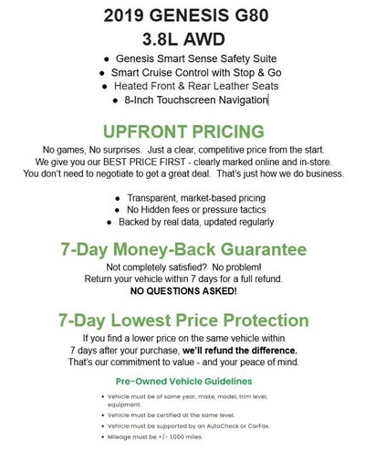 2019 Genesis G80 3.8L AWD