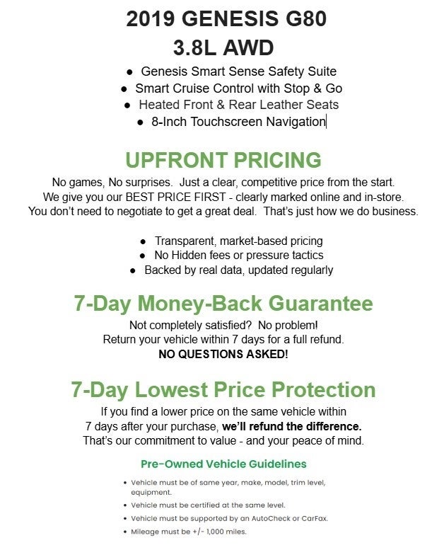 2019 Genesis G80 3.8L AWD