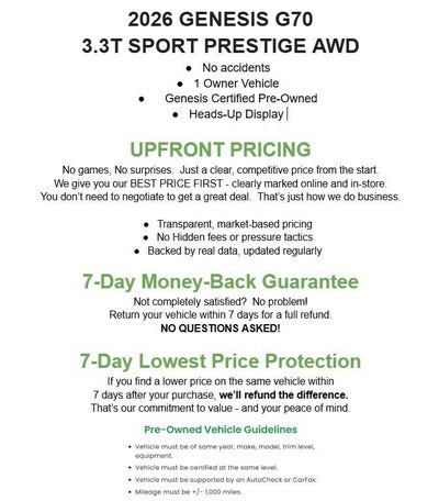 2026 Genesis G70 3.3T Sport Prestige AWD