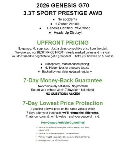 2026 Genesis G70 3.3T Sport Prestige AWD