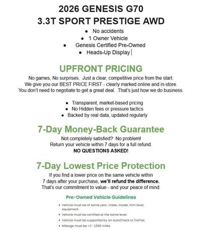 2026 Genesis G70 3.3T Sport Prestige AWD