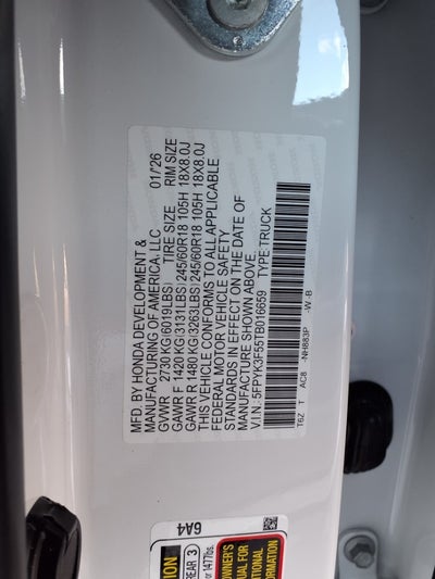 2026 Honda Ridgeline RTL AWD