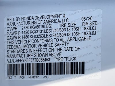 2026 Honda Ridgeline RTL AWD
