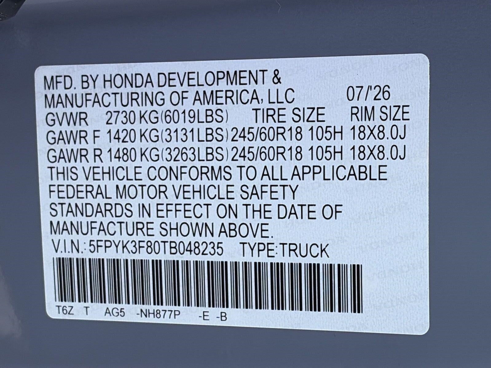 2026 Honda Ridgeline Black Edition AWD