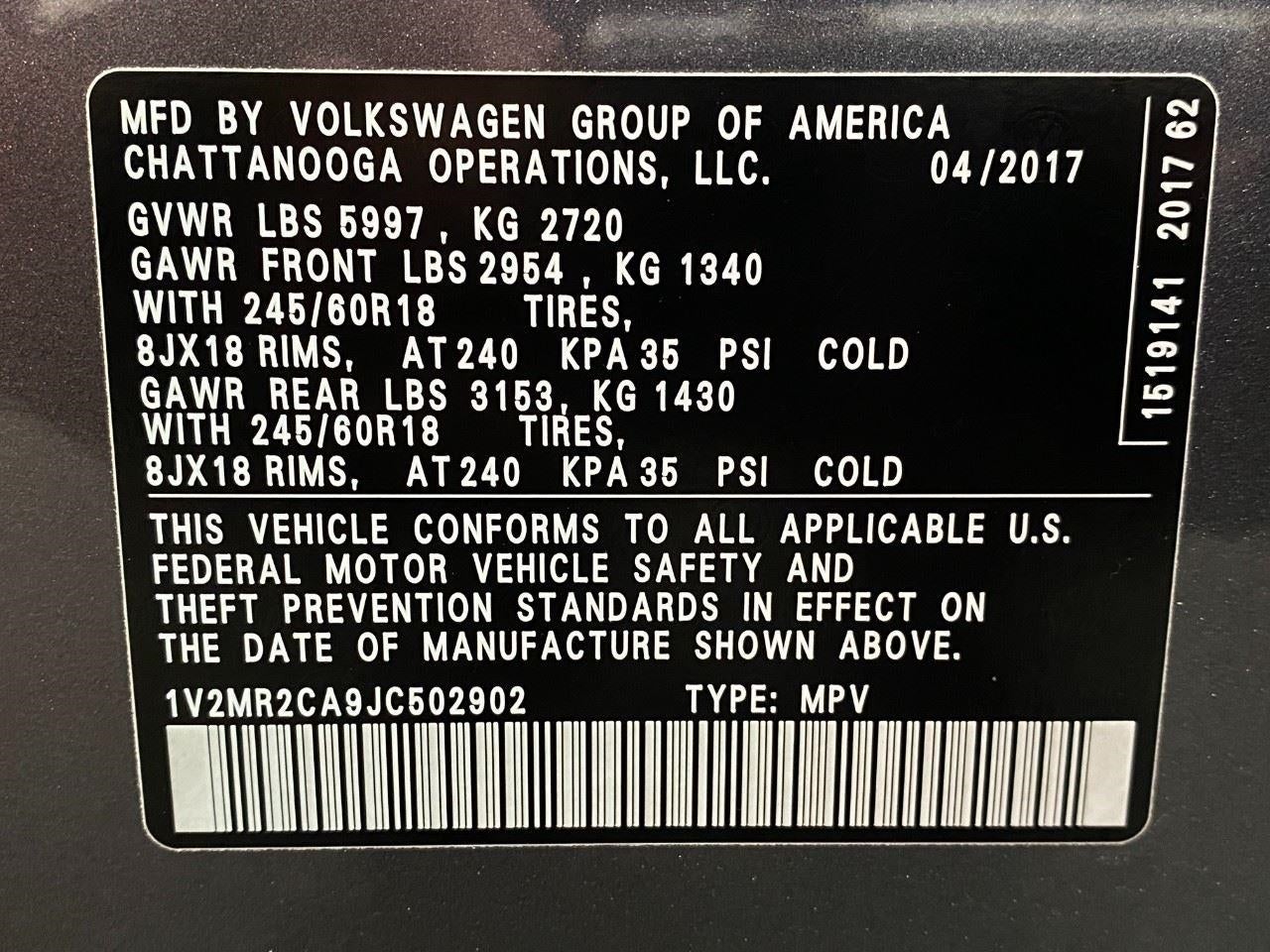2018 Volkswagen Atlas 3.6L V6 SEL 4MOTION