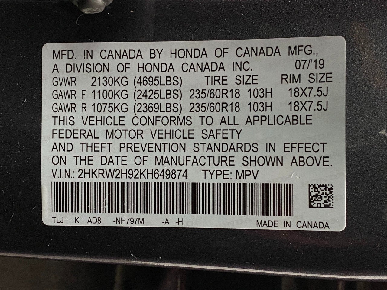 2019 Honda CR-V Touring AWD