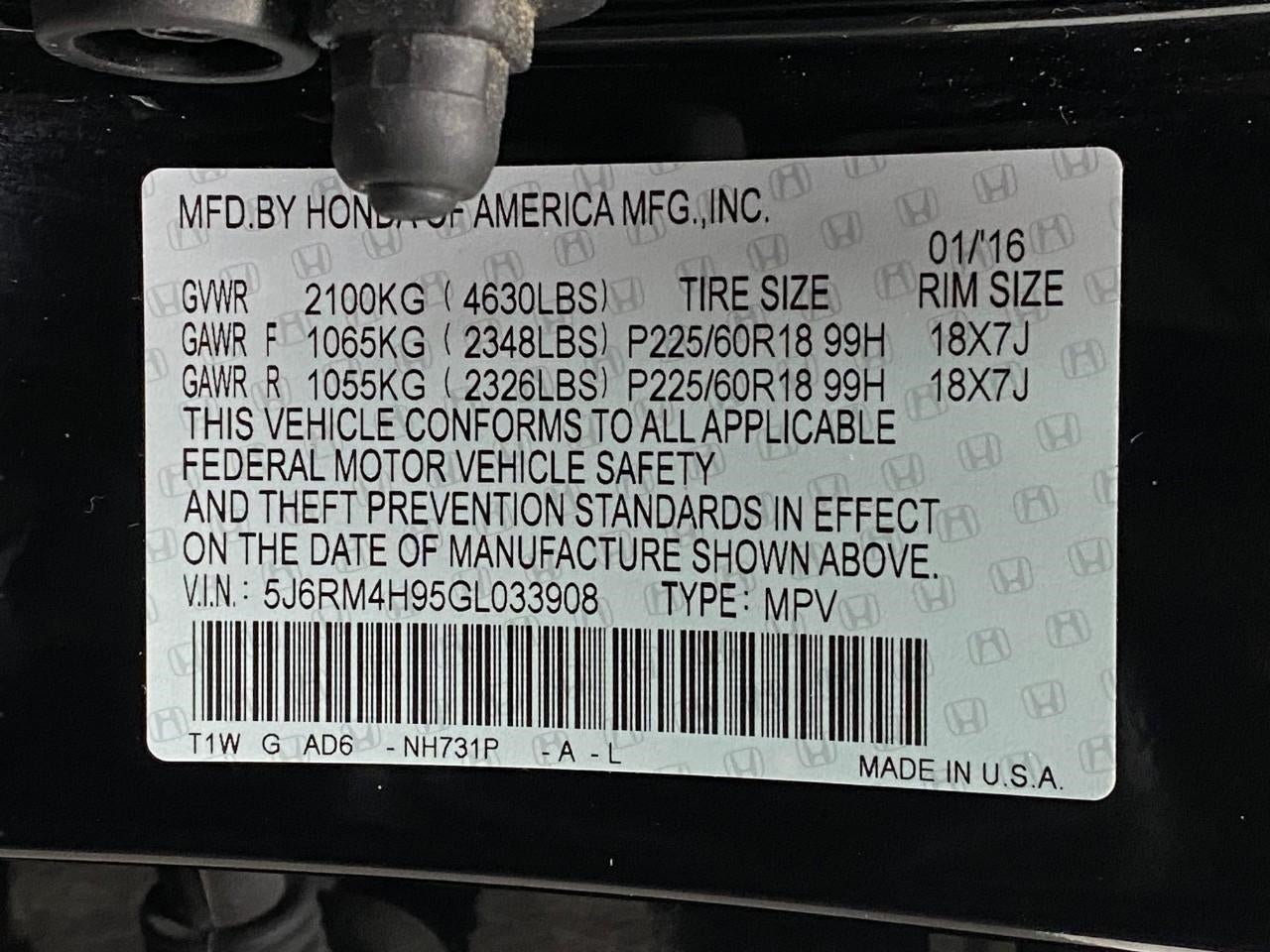 2016 Honda CR-V AWD 5dr Touring