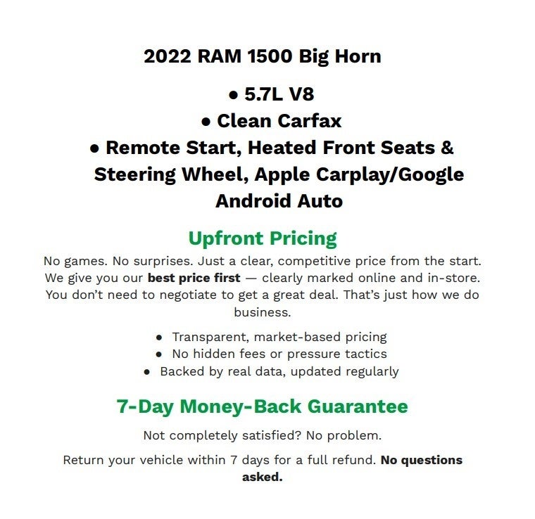 2022 RAM 1500 Big Horn Quad Cab 4x4 6'4' Box