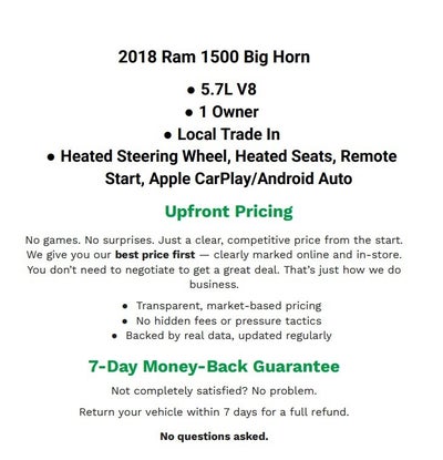 2018 RAM 1500 Big Horn Crew Cab 4x4 5'7' Box