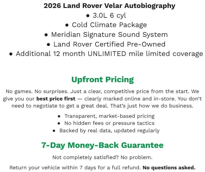 2026 Land Rover Range Rover Velar P400 Autobiography