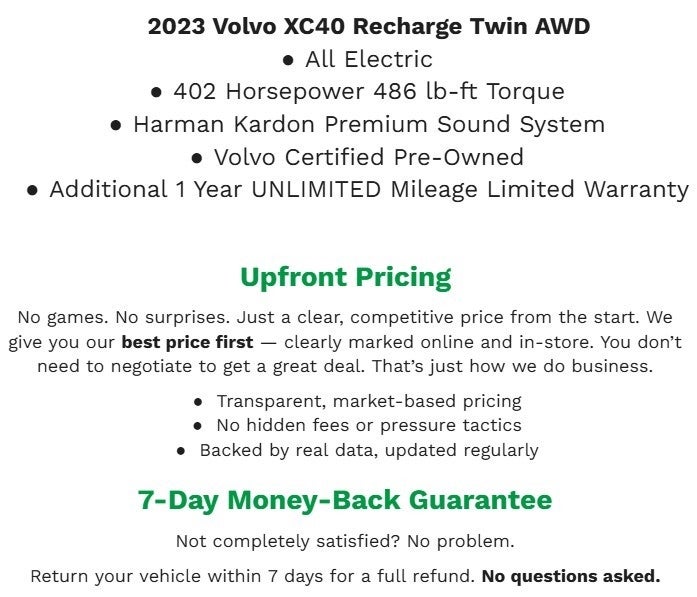 2023 Volvo XC40 Recharge Pure Electric Twin eAWD Ultimate