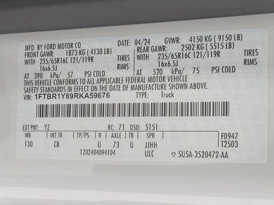 2024 Ford Transit-250 T-250 130 LOW RF 9070 GVWR RWD ** METAL BULKHEAD **