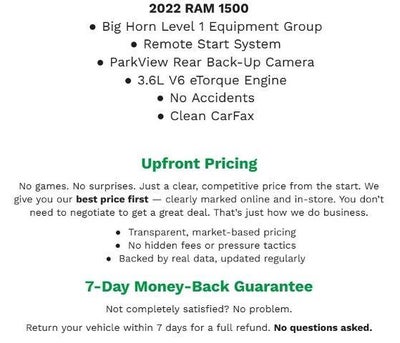 2022 RAM 1500 Big Horn 4x4 Quad Cab 6'4 Box